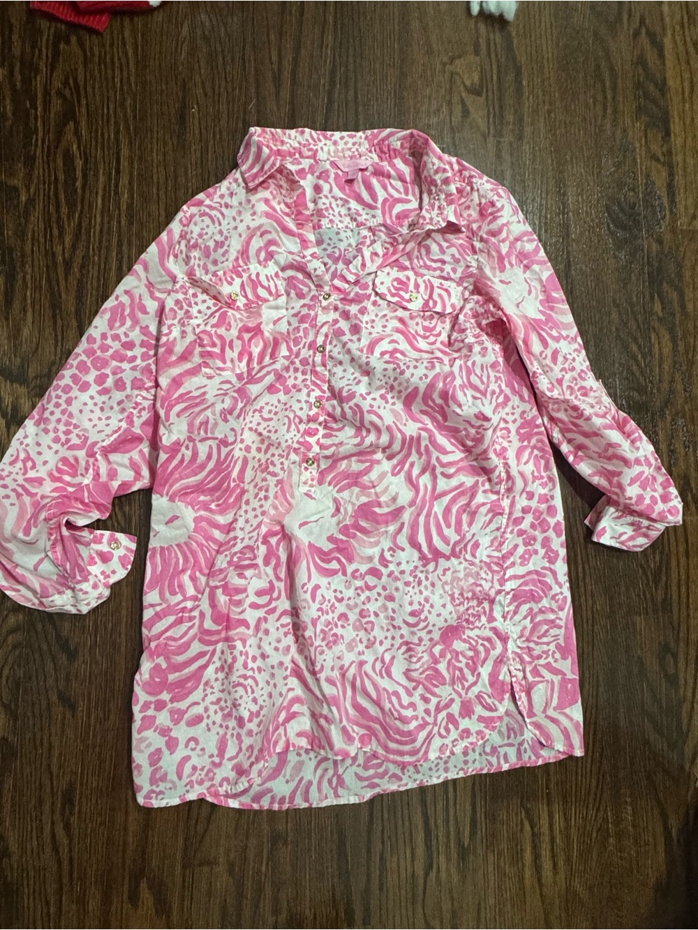 Pink and White Captiva Printed Button-Up Tunic
